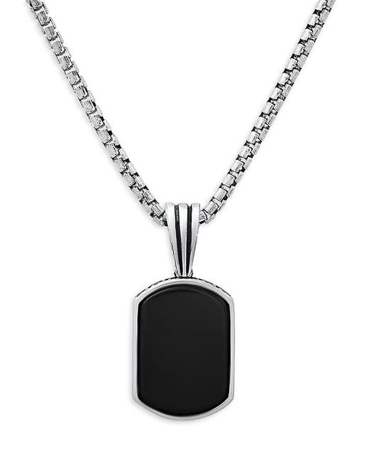 Anthony Jacobs Black Sterling Silver & Onyx Reversible Dog Tag Pendant Necklace for men