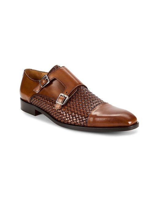 Saks Fifth Avenue Brown Double Monk Strap Leather Shoes for men