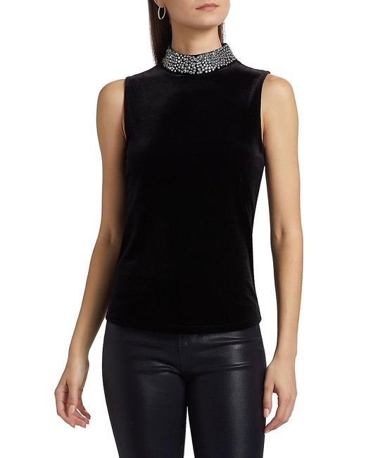 L'Agence Black Madelyn Crystal-Embellished Mock Turtleneck Sleeveless Top
