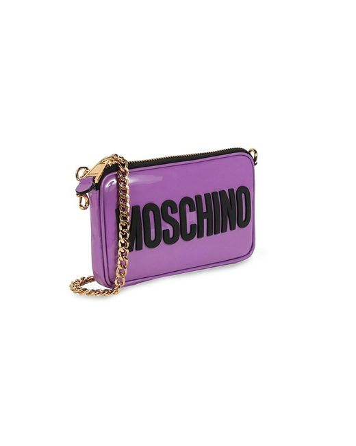 Moschino Purple Logo Patent Leather Crossbody Bag