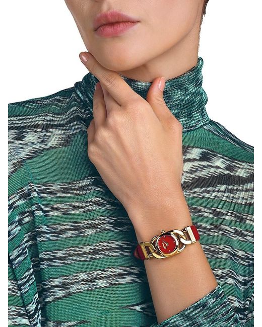 Missoni Red 22.8mm Stainless Steel & Leather Strap Watch
