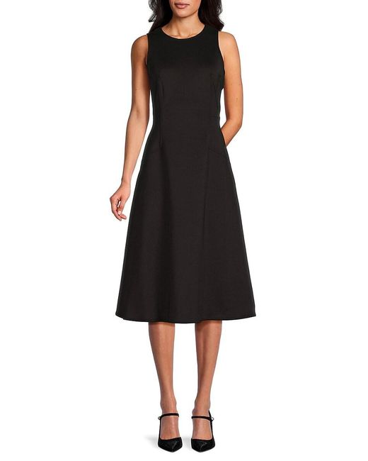 Calvin Klein Sleeveless A-Line Midi Dress in Black | Lyst