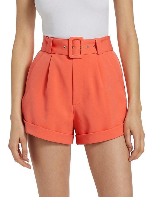 Generation Love Orange Belen Belted Pleated Crepe Shorts