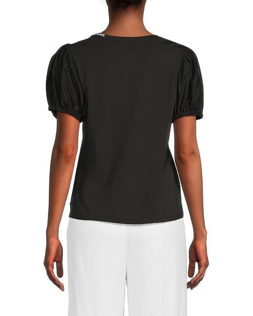 Karl Lagerfeld Black Graphic Puff-Sleeve T-Shirt