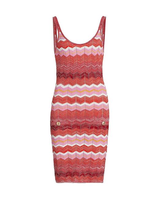 MILLY Red Multi Metallic Zig-Zag Tank Minidress