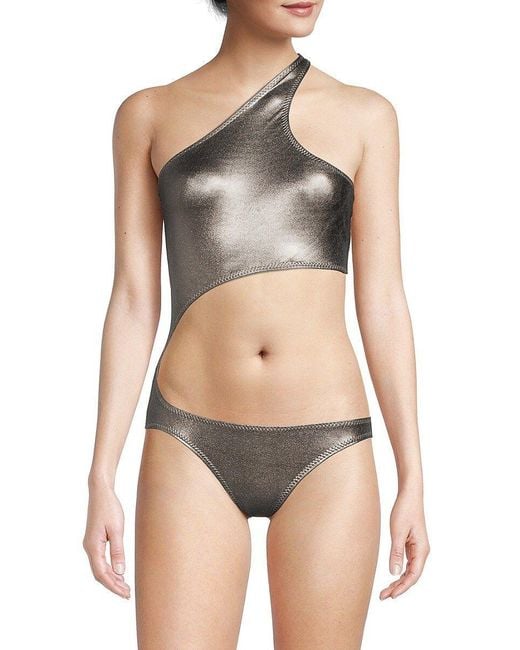 Norma Kamali Shane Cutout One Piece Swimsuit in Gray | Lyst