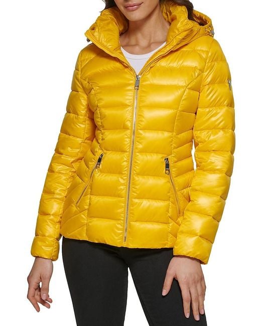 Guess Hooded Puffer Jacket in Yellow | Lyst UK