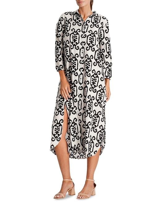 La Moda Clothing White Abstract Cover-Up Midi-Dress