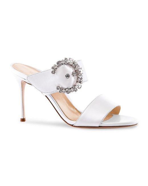 Marion Parke White Lucia Embellished Stiletto Heel Leather Sandals