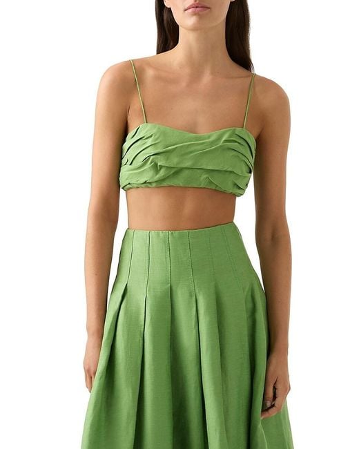 Aje. Green Thea Draped Linen Blend Crop Top