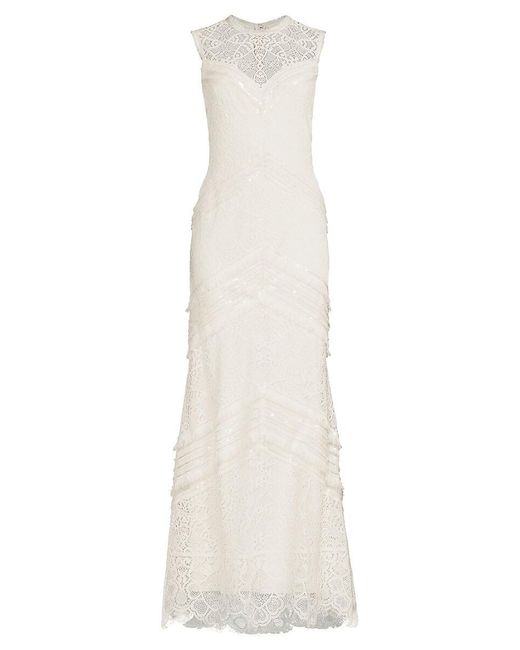 Tadashi Shoji White Illusion Lace Fit & Flare Gown