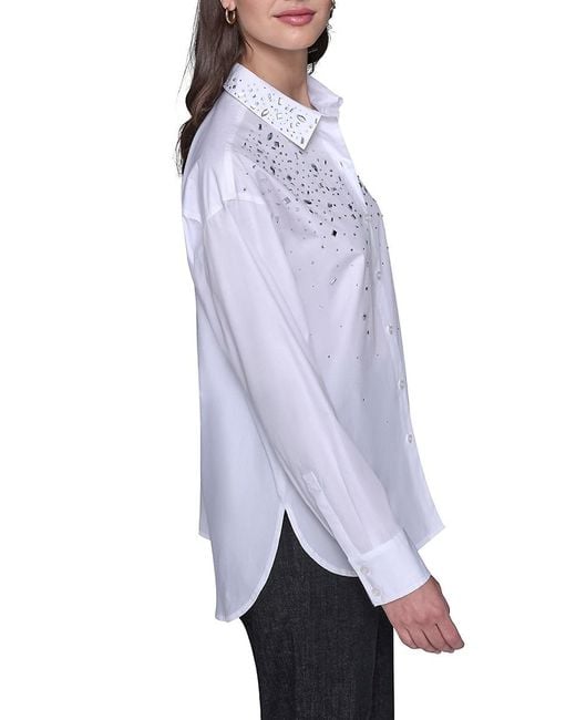 Karl Lagerfeld Purple October Fashion Hot Fix Poplin Top