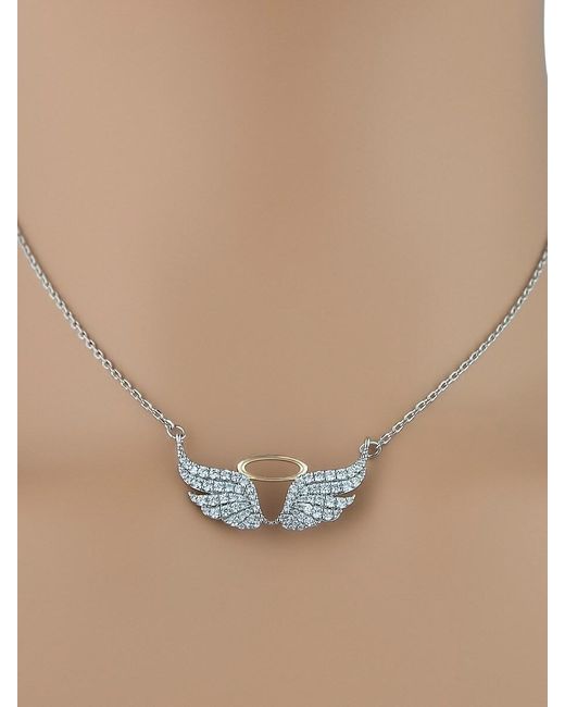 CZ by Kenneth Jay Lane White Look Of Real 14k Two Tone Plated & Cubic Zirconia Angel Wings Pendant Necklace