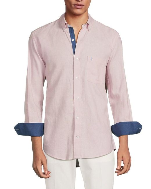 Tailorbyrd Pink Linen Blend Contrast Sport Shirt for men