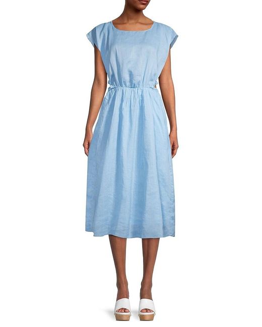 Rebecca Taylor Blue Cutout Silk Ramie Midi Dress