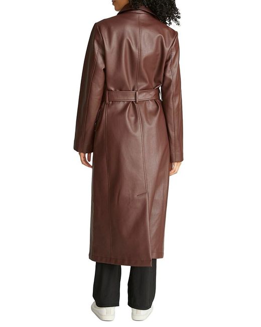 Rebecca Minkoff Faux Leather Belted Maxi Trench Coat in Brown