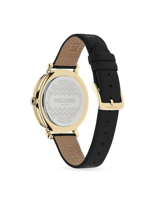 Missoni Black Lettering 38mm Stainless Steel & Leather Strap Watch