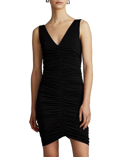 Zac Posen Black Matte Jersey Ruched Minidress