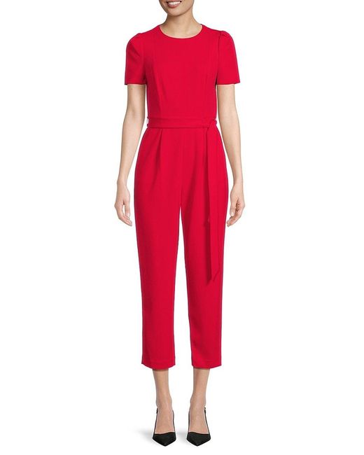 Calvin Klein Red Belted Cropped Jumpsuit