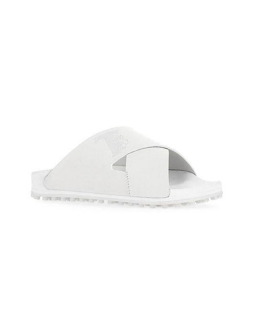 Tod's White Lug Sole Crossover Leather Slides for men