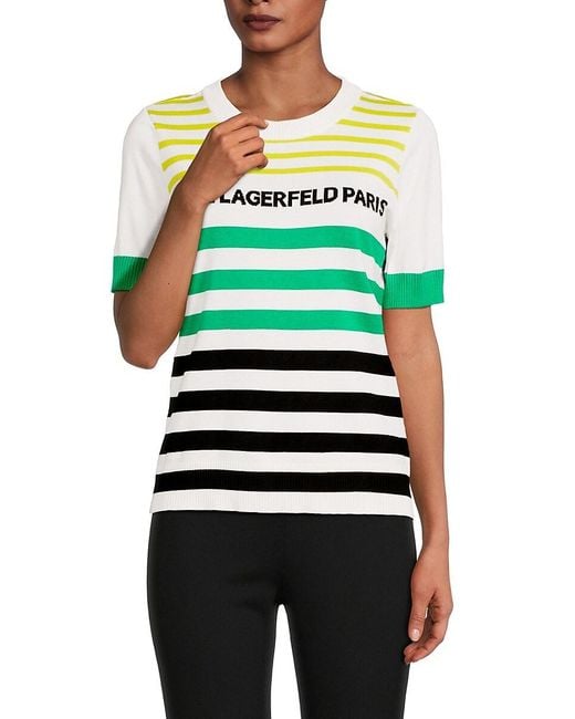 Karl Lagerfeld Green Logo Striped Tee