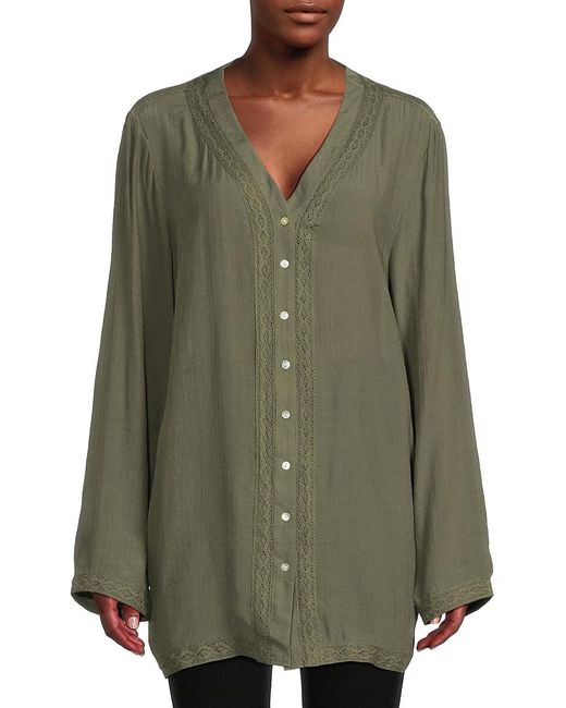 Nanette Lepore Green Lace Trim Tunic Shirt