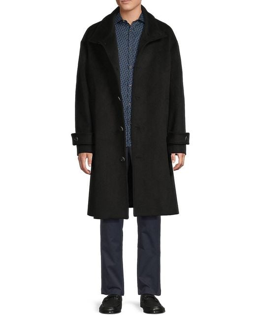Karl Lagerfeld Black Wool-Blend Longline Coat for men