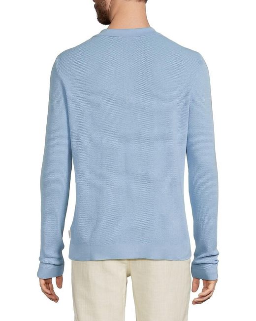Onia Blue Long-Sleeve Cotton Polo Shirt for men