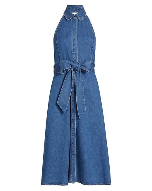 Alice + Olivia Blue Chassidy Chambray Halterneck Midi-Shirtdress