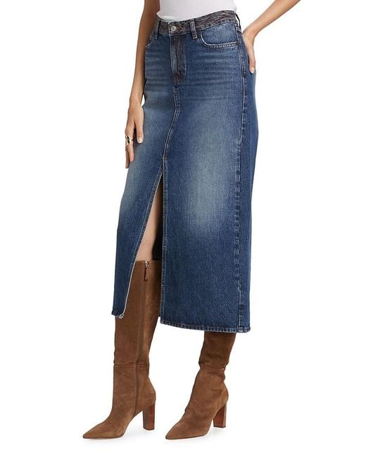 Ba&sh Blue Math Denim Sheath Midi-Skirt