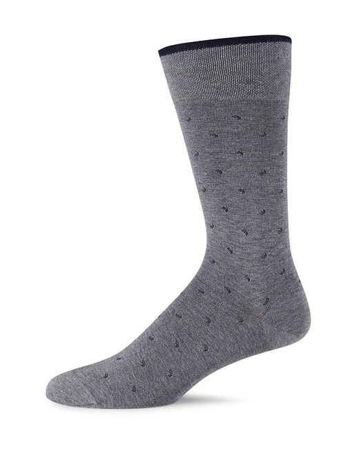 Marcoliani Gray Lisle Micro Paisley Crew Socks for men