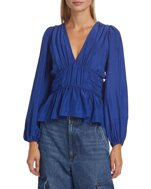 Sea Blue Fabiola Silk Ruched Blouse