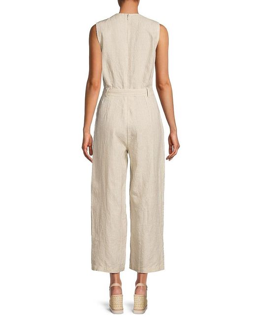 Saks Fifth Avenue Natural Belted 100% Linen Jumpsuit