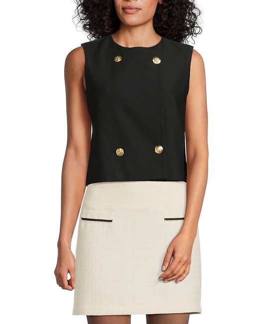 Lea & Viola Black Button Embellished Top
