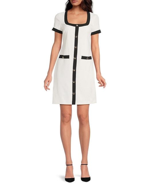 Karl Lagerfeld White Scuba Crepe Contrast-Trim A-Line Dress