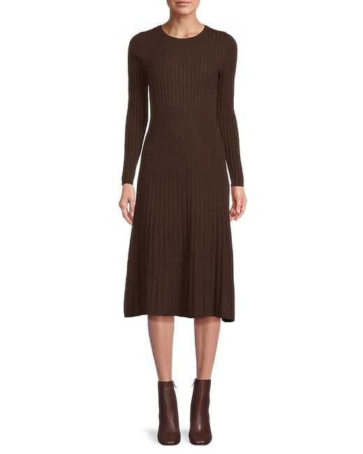 Design History Brown Ribbed A-Line Sweater Dress
