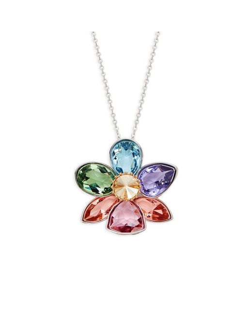 Swarovski Multicolor Heritage Rhodium-plated Crystal Flower Pendant Necklace