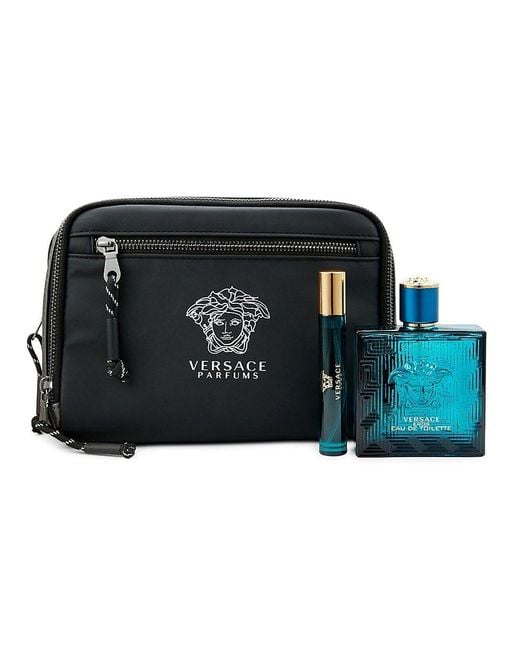 Versace Black 3-piece Eros Eau De Toilette & Cosmetic Bag Set for men
