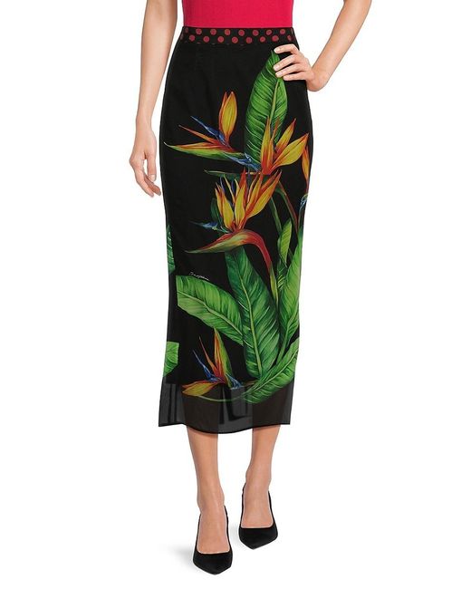 Dolce & Gabbana Green Print Silk Blend Midi Skirt