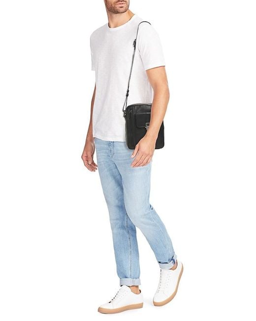 Karl Lagerfeld Black Leather Buckle Crossbody Bag for men