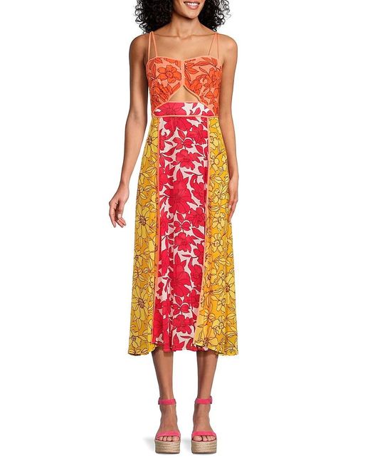 Reiss Red Isla Floral Midi Dress