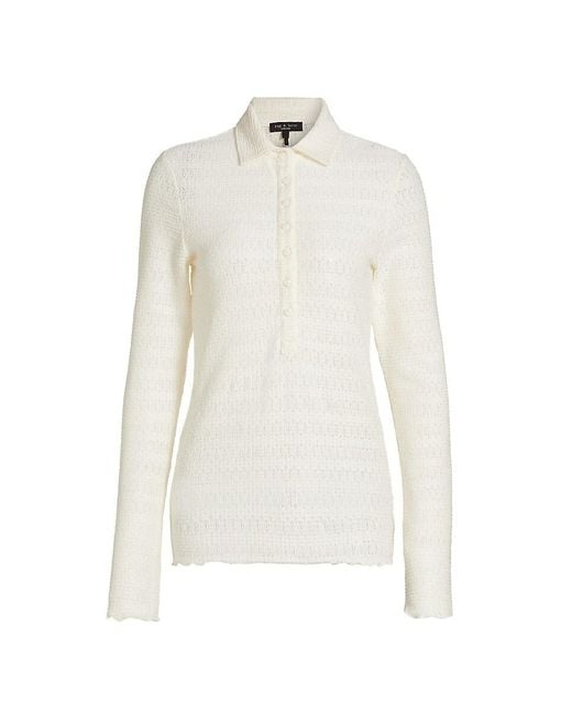 Rag & Bone White Julia Pointelle-Knit Polo