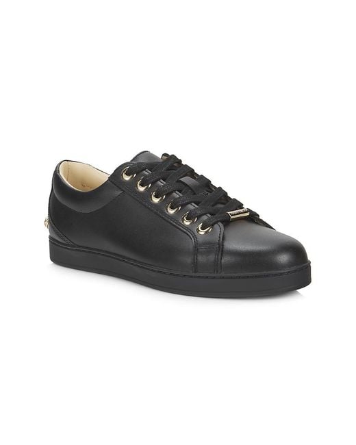 Jimmy Choo Black Cash Star-Studded Leather Sneakers