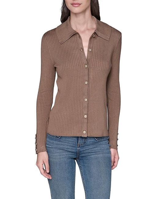Karl Lagerfeld Blue Spread Collar Ribbed Sweater