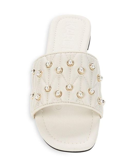 Karl Lagerfeld Madyson Faux Pearl Embellished Leather Flat Sandals in ...