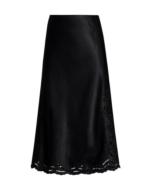 Rails Black Anya Lace-trim Midi Slip Skirt