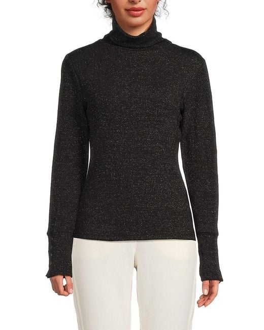 Andrew Marc Black Glitter Turtleneck Rib-Knit Sweater