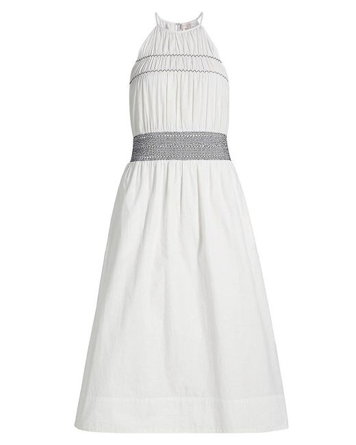 Ramy Brook White Melanie Smocked Cotton Midi-Dress
