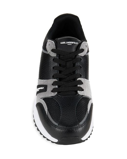 Karl Lagerfeld Black Colorblock Logo Leather & Suede Sneakers for men