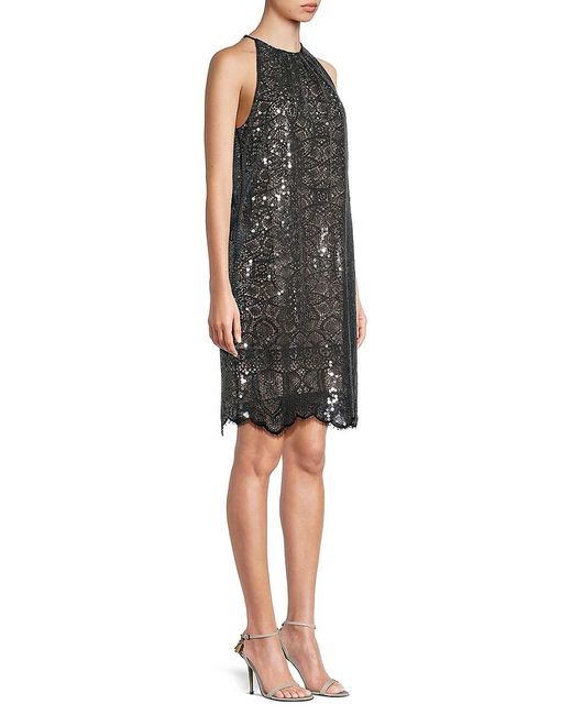 Kobi Halperin Black Maya Sequined Lace Sheath Dress